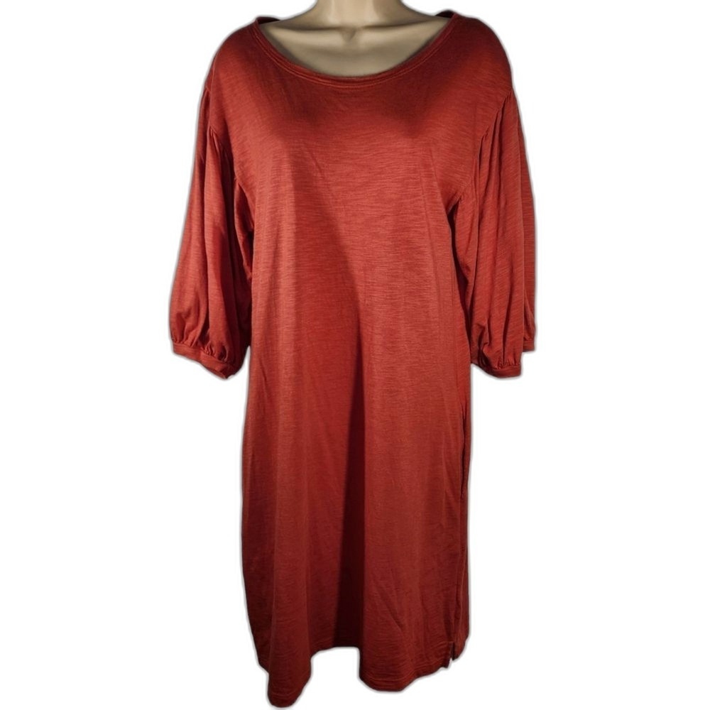Peruvian Connection Orange‎ Shirt Dress Size XS Oversized Organic Lagenlook Luxe